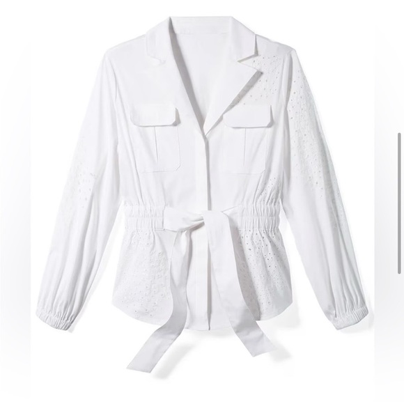 White House Black Market Tie-Waist Embroidered Poplin Shirt Size L - Picture 4 of 13